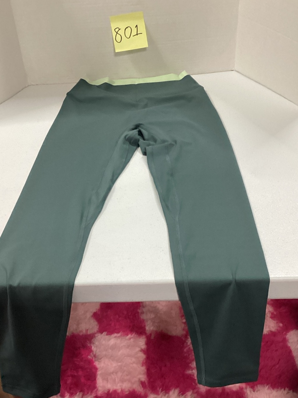 Liaison Women's High-Rise Forest Green Leggings with Contrast Waistband